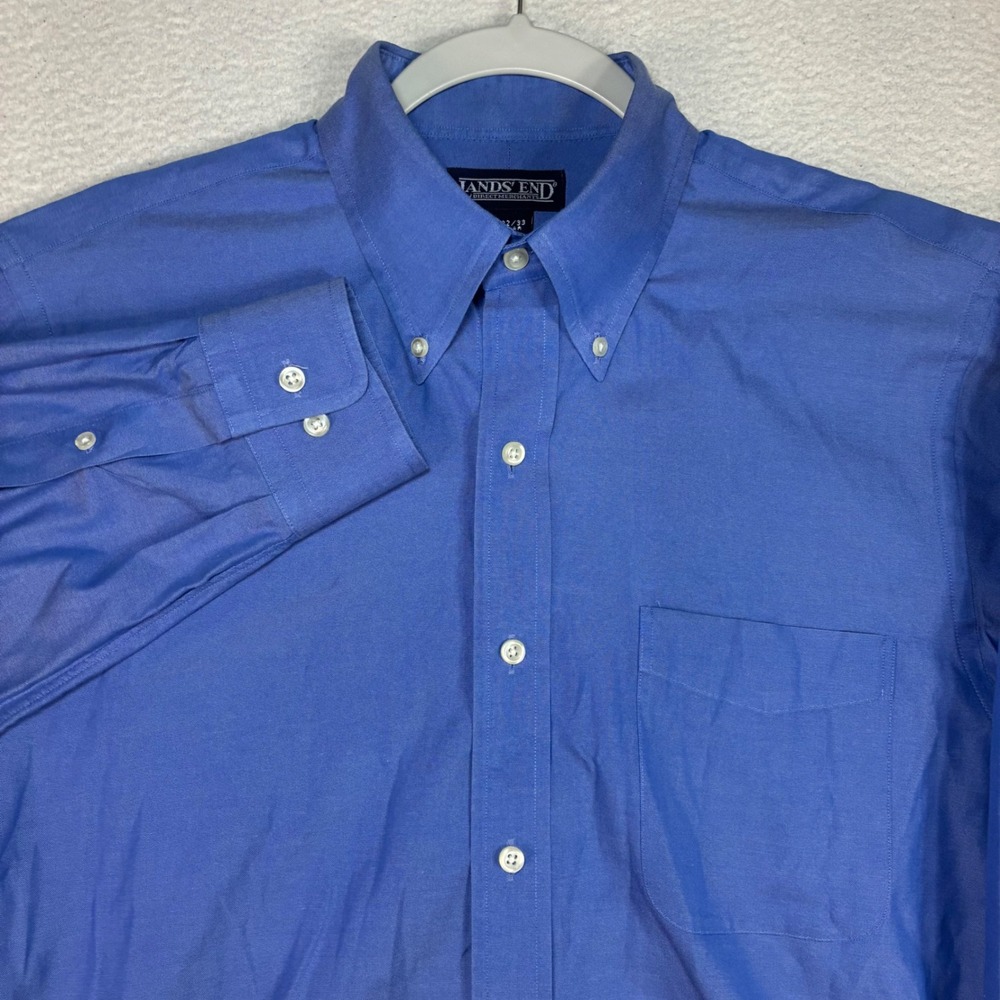 Vintage Lands End Oxford Shirt Men 15x32/33 Blue OCBD Button Down Business 90s